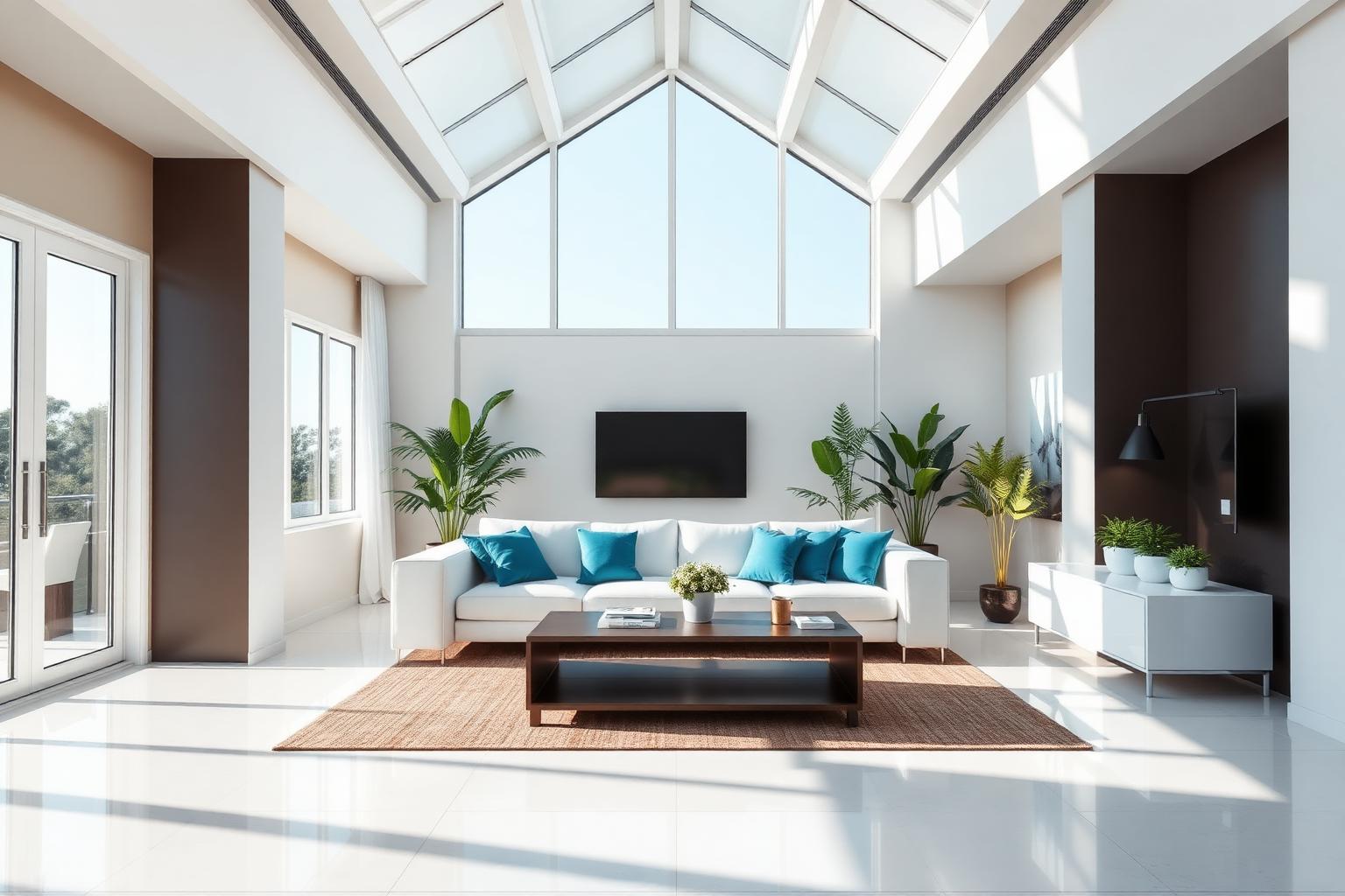 Bright, freshly cleaned modern living room with sunlight